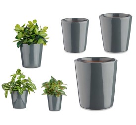 SET 3 MACETAS CERAMICA CONICA 14 17 22CM ANTRACITA