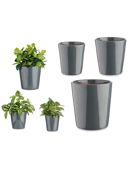 SET 3 MACETAS CERAMICA CONICA 14 17 22CM ANTRACITA
