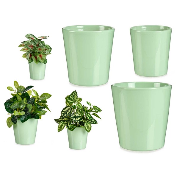 SET 3 MACETAS CERAMICA CONICA 11 14 17CM VERDE