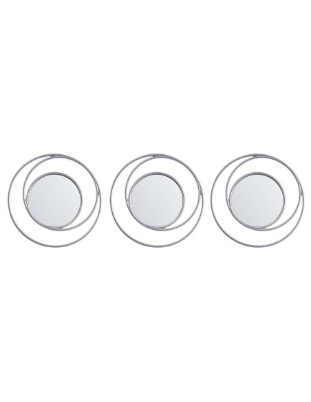 SET 3 ESPEJOS PLASTICO ABSTRACTO REDONDO PLATEADO