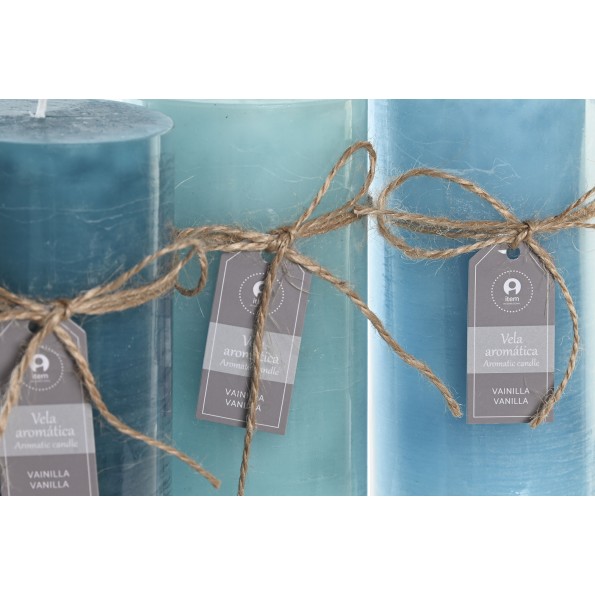 VELA CERA 6,5X6,5X15 450 GR,  AZUL 80 HORAS 3 SURT.
