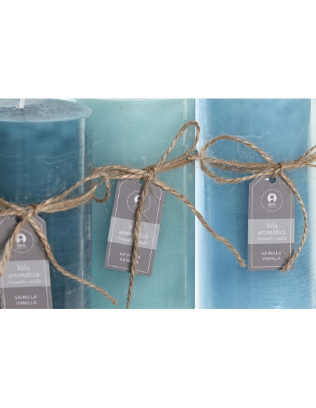 VELA CERA 6,5X6,5X15 450 GR,  AZUL 80 HORAS 3 SURT.