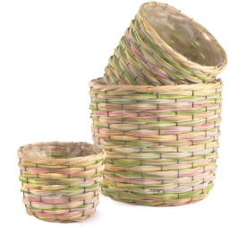 SET 3 MACETEROS MIMBRE MULTICOLOR ALTOS P.D.17H14 GR.29H25