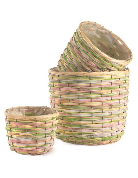 SET 3 MACETEROS MIMBRE MULTICOLOR ALTOS P.D.17H14 GR.29H25