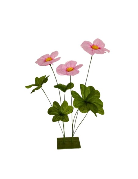 FLOR ROSA CON TRÉBOLES PAPEL  D20 H80