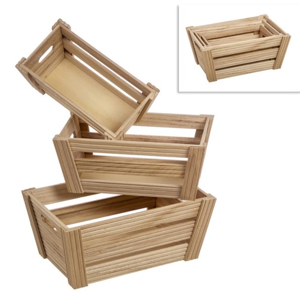 SET 3 CAJAS DECORACION  MADERA TRAPEZOIDAL LINE 34x22.5x15 cm/30.5x18x13 cm/26.5x14.5x11cm