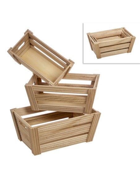 SET 3 CAJAS DECORACION  MADERA TRAPEZOIDAL LINE 34x22.5x15 cm/30.5x18x13 cm/26.5x14.5x11cm