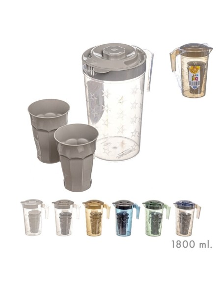 JARRA PLASTICO ITALIA CON 2 VASOS 1,8L