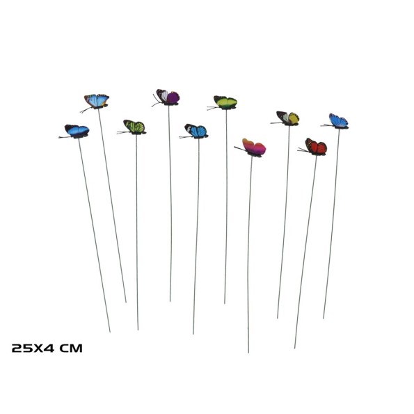 SET 10 PINCHOS JARDIN MARIPOSA 25X4CM COLORES SURT