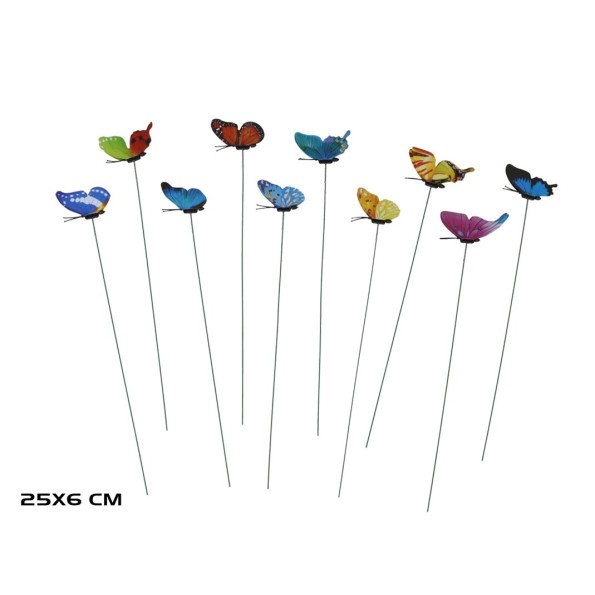 SET 10 PINCHOS JARDIN MARIPOSA 25X6CM COLORES SURT