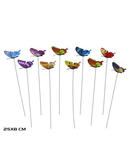 SET 10 PINCHOS JARDIN MARIPOSA 25X8CM COLORES SURT