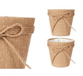 MACETERO TELA CON LAZO 12,5X12CM MARRÓN