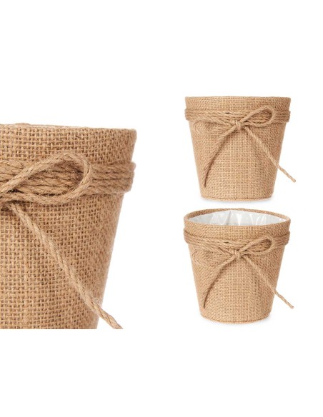 MACETERO TELA CON LAZO 10X10CM MARRON