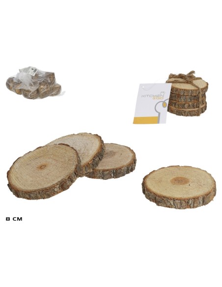 SET 4 POSAVASOS MADERA 8CM