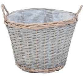 CESTO MIMBRE NATURAL CON FORRO TONO GRISACEO  D39H30