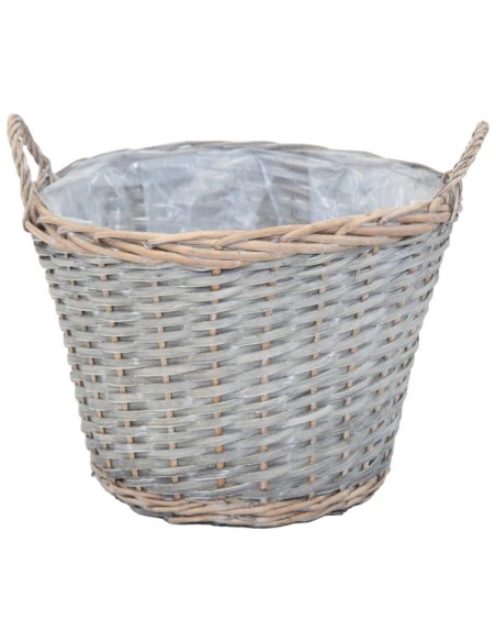 CESTO MIMBRE NATURAL CON FORRO TONO GRISACEO  D39H30