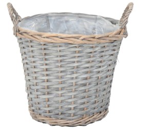 CESTO MIMBRE NATURAL CON FORRO TONO GRISACEO  D29H24