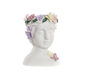 JARRON PORCELANA 17,5X16X23 CARA CON FLORES BLANCO.