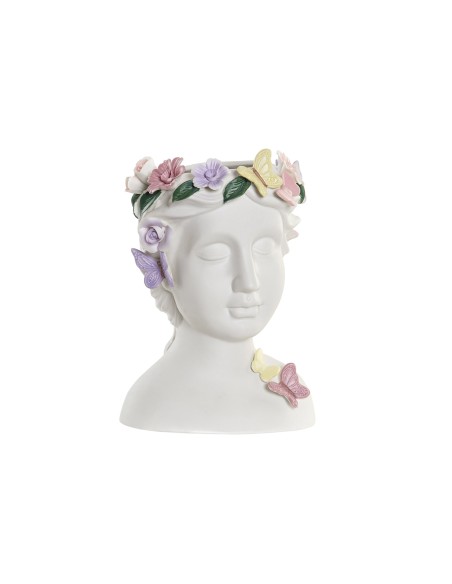 JARRON PORCELANA 17,5X16X23 CARA CON FLORES BLANCO.