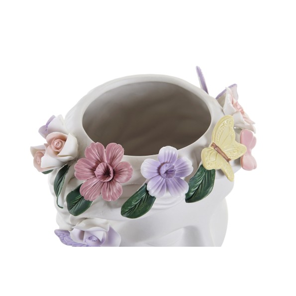 JARRON PORCELANA 17,5X16X23 CARA CON FLORES BLANCO.