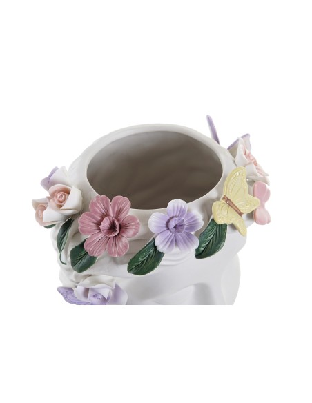JARRON PORCELANA 17,5X16X23 CARA CON FLORES BLANCO.