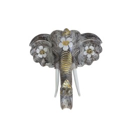 CABEZA ELEFANTE PARED 40CM GRIS/FLOR BLANCA