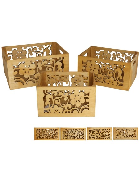 SET 3 CAJAS MADERA SEASONS 32X24X16CM 4S (0869)