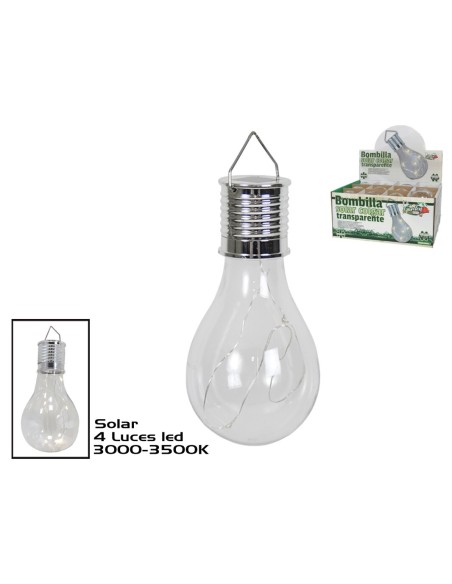 BOMBILLA SOLAR COLGAR TRANSPARENTE 4LED
