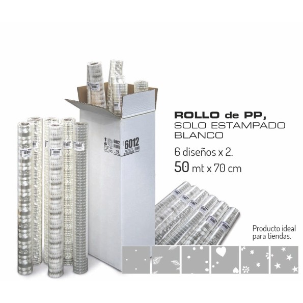 ROLLO P.P TRANSPARENTE ESTAMPADO BLANCO 70X50M