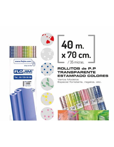 ROLLO P.P. TRANSPARENTE ESTAMPADO 70X40 M