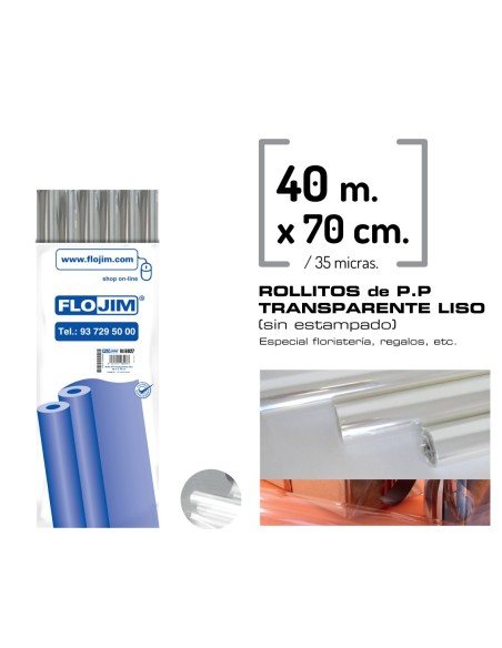 ROLLO P.P. TRANSPARENTE LISO 70 cm x 40 Mtr