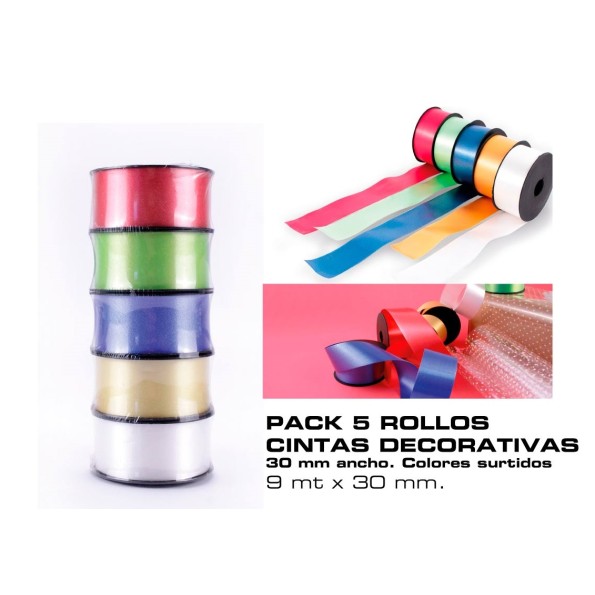 5 ROLLOS CINTA  DECORATIVA 30mmx9m