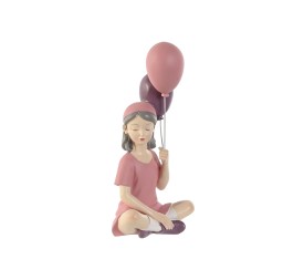 FIGURA RESINA 10,5X7,5X21 CHICA GLOBOS ROSA