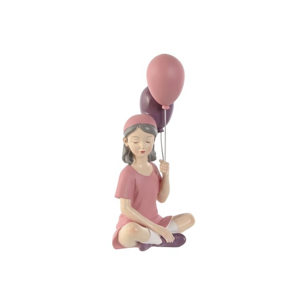 FIGURA RESINA 10,5X7,5X21 CHICA GLOBOS ROSA