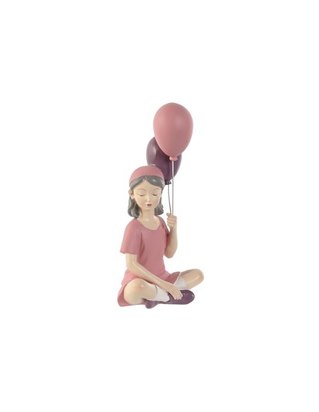 FIGURA RESINA 10,5X7,5X21 CHICA GLOBOS ROSA