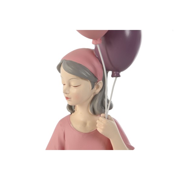 FIGURA RESINA 10,5X7,5X21 CHICA GLOBOS ROSA