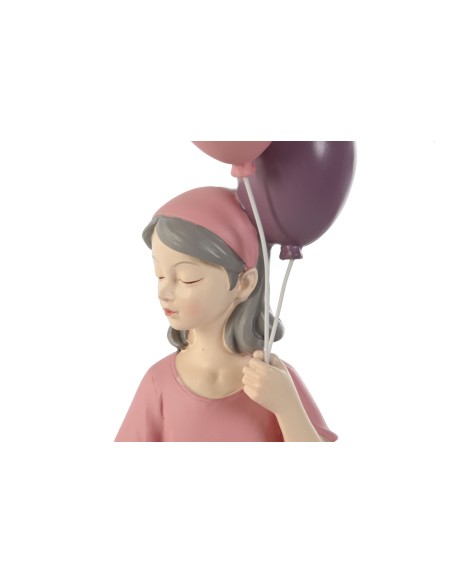 FIGURA RESINA 10,5X7,5X21 CHICA GLOBOS ROSA