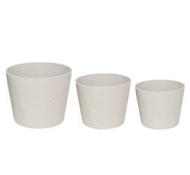 SET 3 MACETEROS DOLOMITA HOJA BLANCO 25X25X20CM