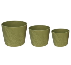 SET 3 MACETEROS DOLOMITA HOJA VERDE 25X25X20CM