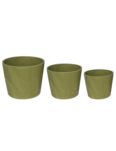 SET 3 MACETEROS DOLOMITA HOJA VERDE 25X25X20CM