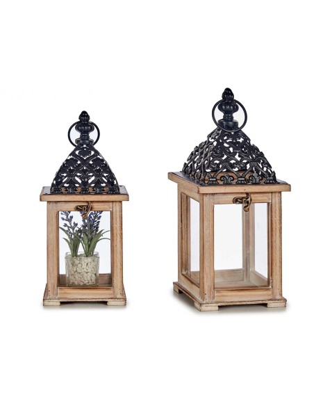 FAROL MADERA CUADRADO ALTO REJILLA NATURAL