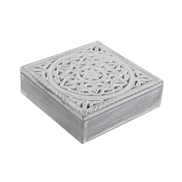 CAJA INFUSIONES MDF 23X23X7 MANDALA BLANCO