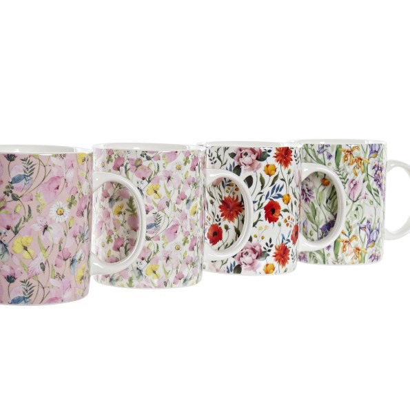 MUG PORCELANA NEW BONE 12X8X9 320ML FLORES 4 SURT.