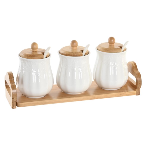 SALSERA SET 4 PORCELANA BAMBU 29,5X9X13 BLANCO