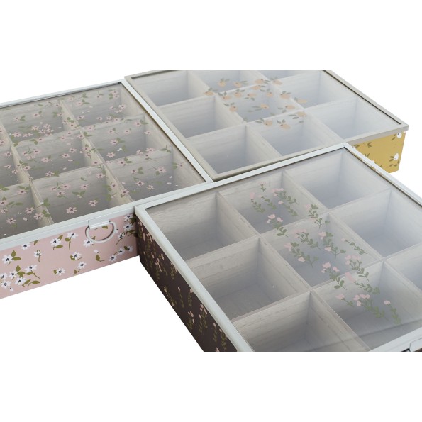 CAJA INFUSIONES MDF CRISTAL FLORES 24X24X6,5 4 SURT.