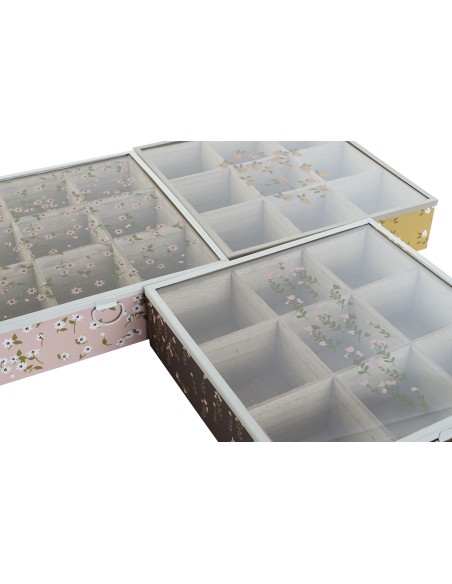 CAJA INFUSIONES MDF CRISTAL FLORES 24X24X6,5 4 SURT.