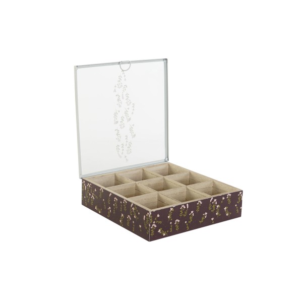 CAJA INFUSIONES MDF CRISTAL FLORES 24X24X6,5 4 SURT.