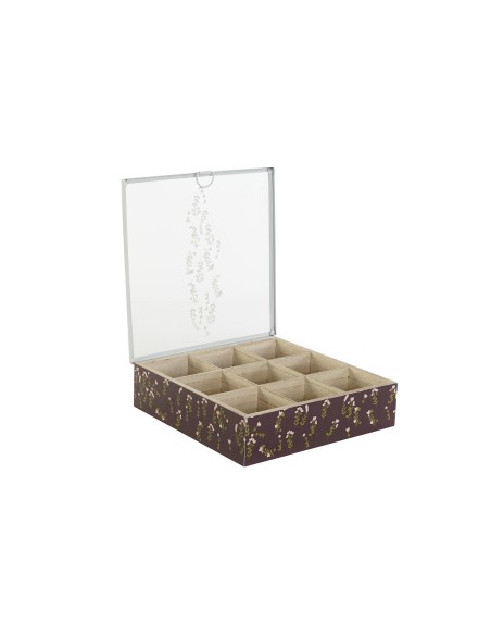 CAJA INFUSIONES MDF CRISTAL FLORES 24X24X6,5 4 SURT.