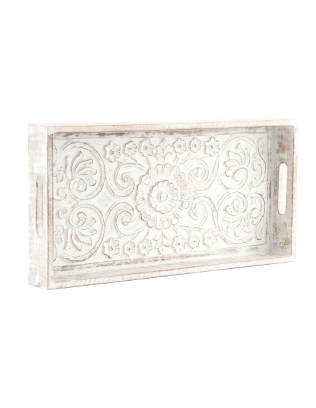 BANDEJA MANGO 50X25X6 MANDALA DESGASTADO BLANCO