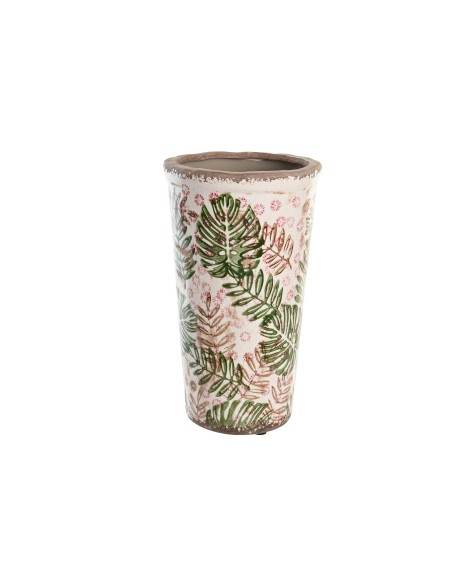 JARRON GRES 14X14X25 HOJAS BLANCO